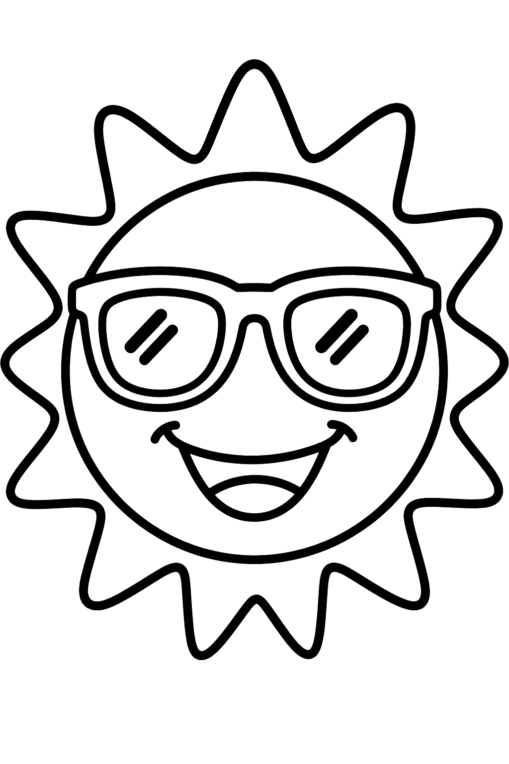 A smiling sun wearing sunglasses coloring page
