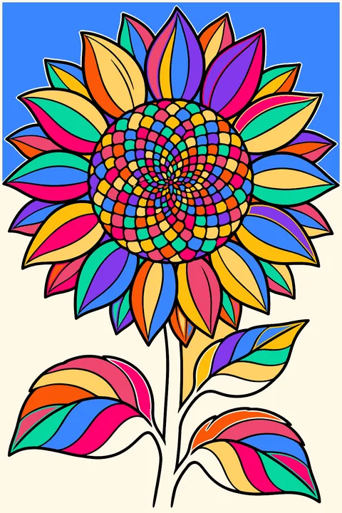 a close-up sunflower head with seed patterns coloring page
