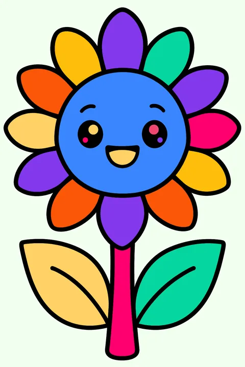 a kawaii sunflower with a happy face coloring page