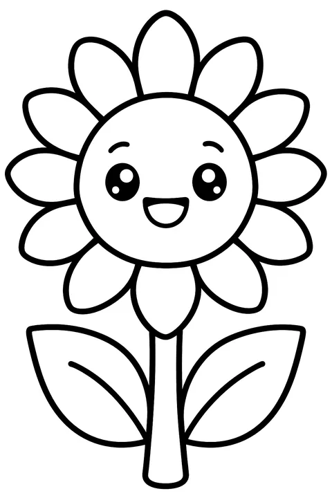 a kawaii sunflower with a happy face coloring page