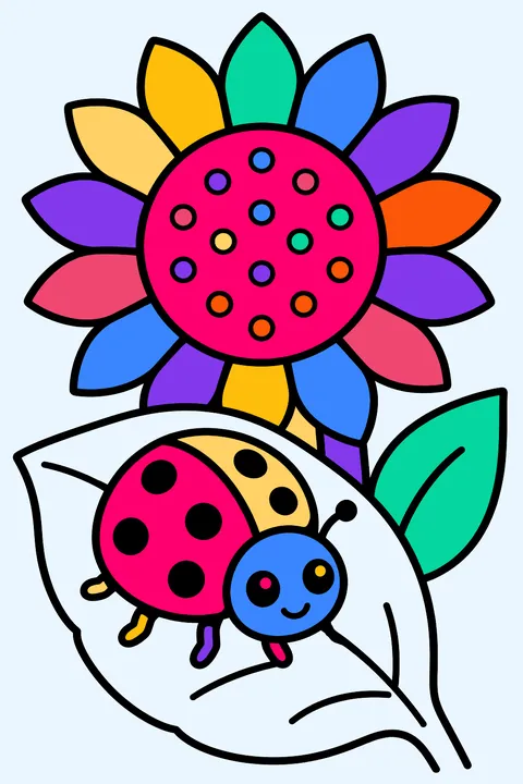 a ladybug on a sunflower leaf coloring page