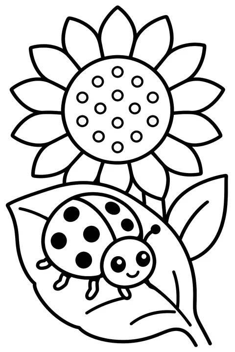 a ladybug on a sunflower leaf coloring page