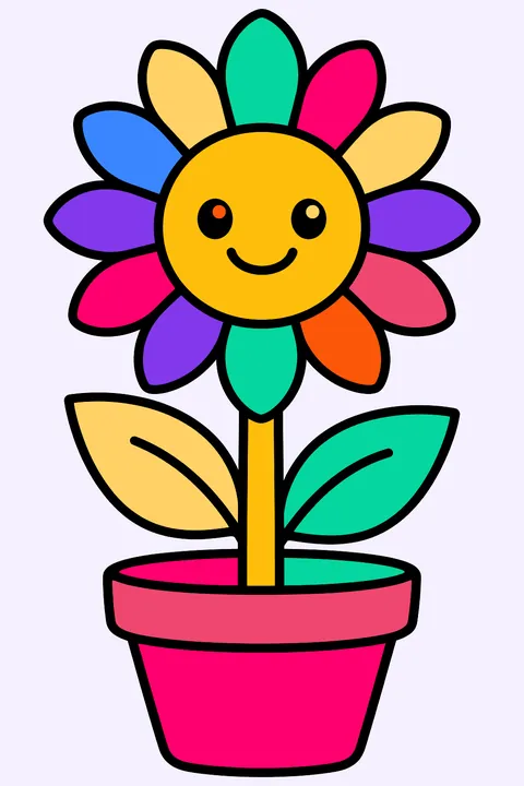 a sunflower in a clay pot coloring page