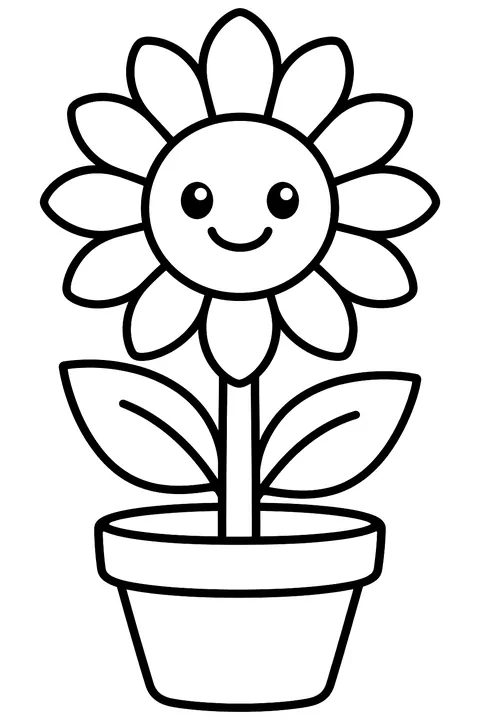 a sunflower in a clay pot coloring page