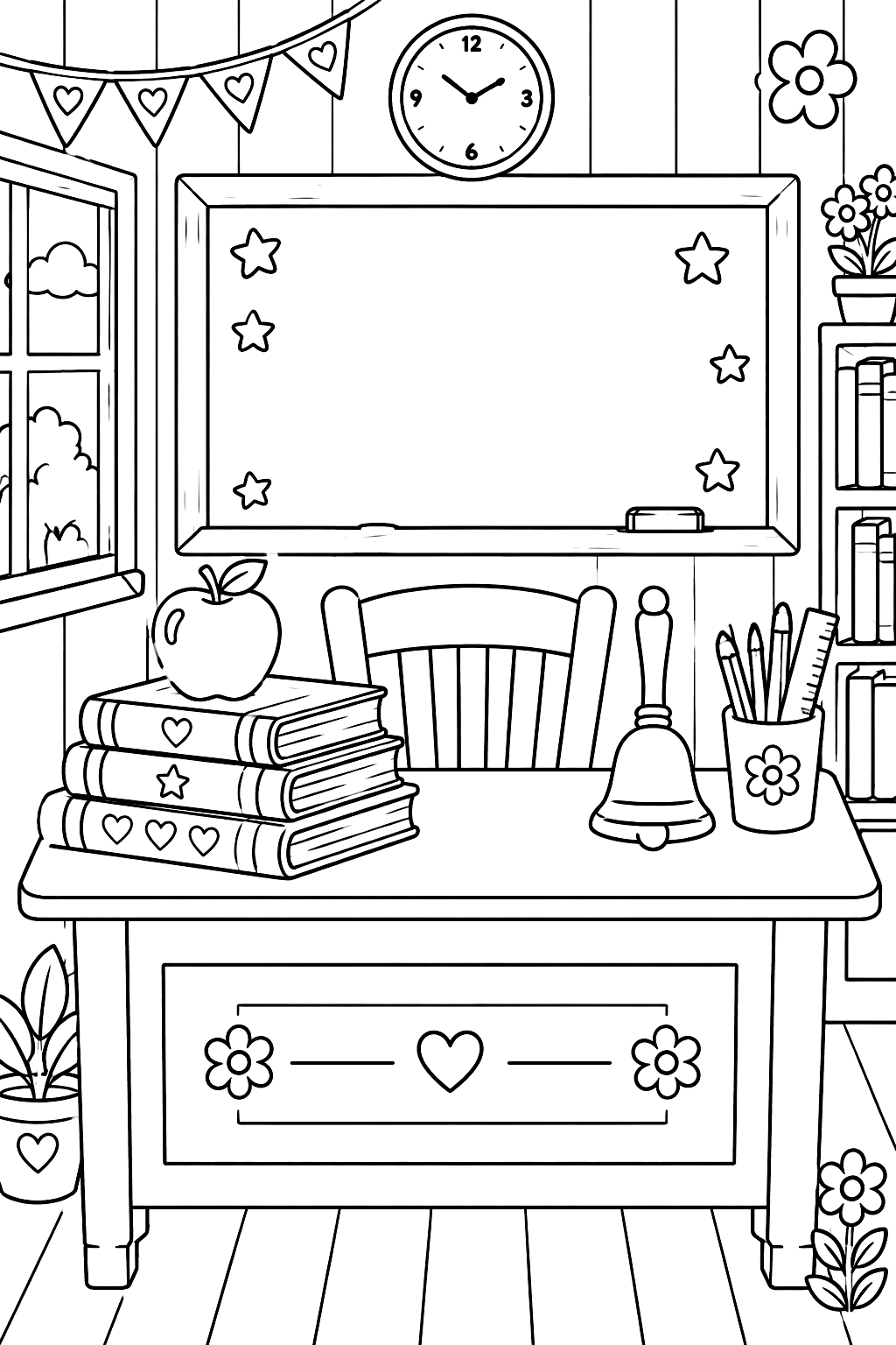 Chalkboard and Apple coloring page