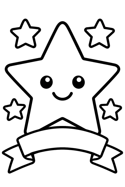 a big gold star with smaller stars and a ribbon coloring page