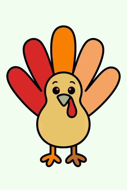 a turkey made from a handprint shape with feathers coloring page