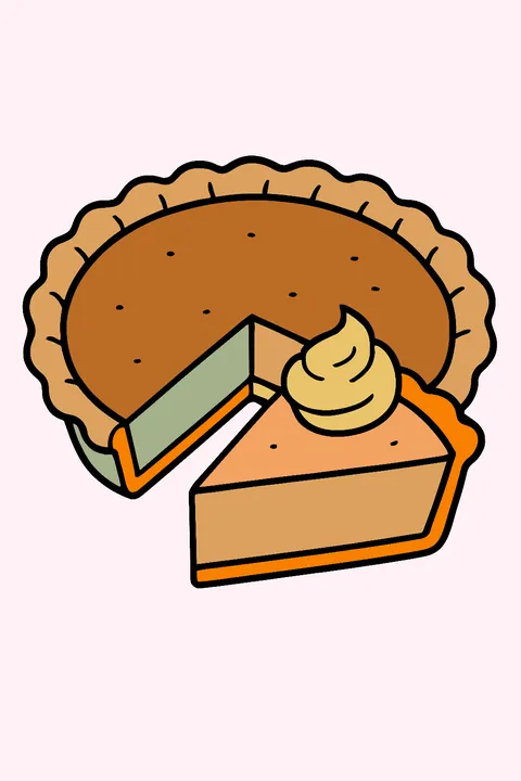 Pumpkin pie with a slice cut and whipped cream coloring page