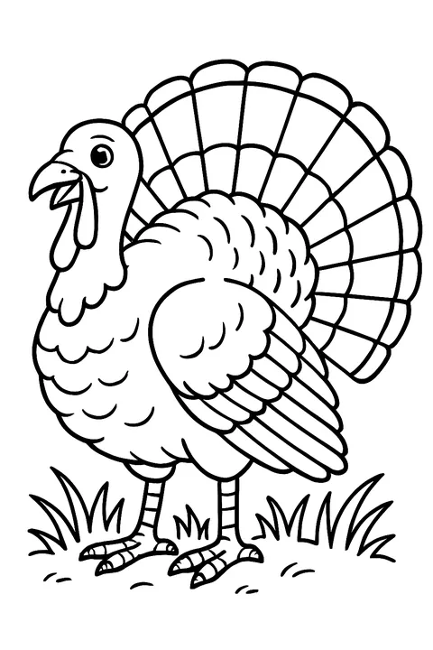 Realistic wild turkey with fanned tail feathers coloring page