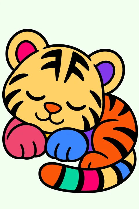 Sleeping tiger cub coloring page