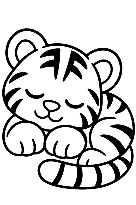 Sleeping tiger cub coloring page