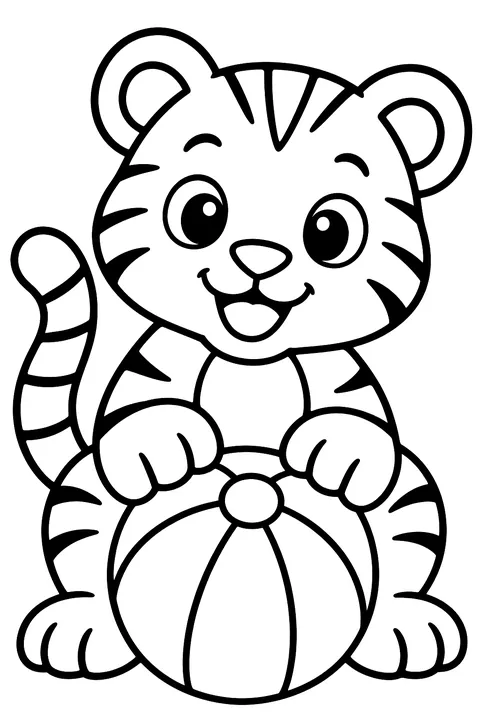 Tiger with a ball coloring page