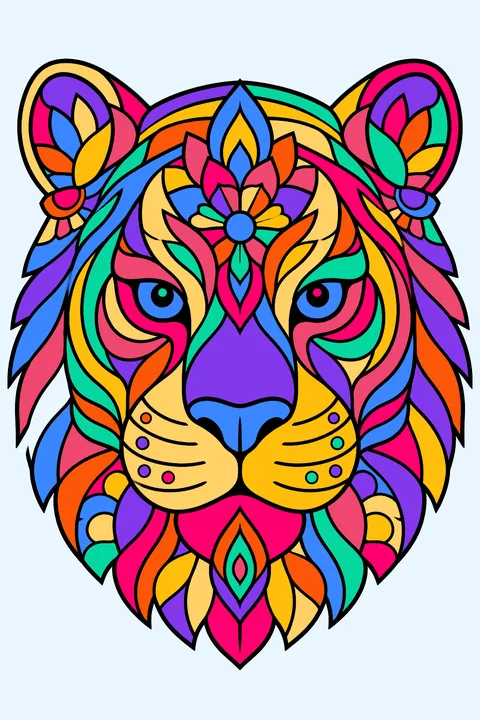 Tiger face made of mandala patterns coloring page