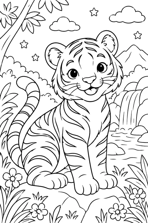 Tiger painting stripes coloring page