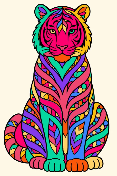 Tiger with zentangle stripes coloring page