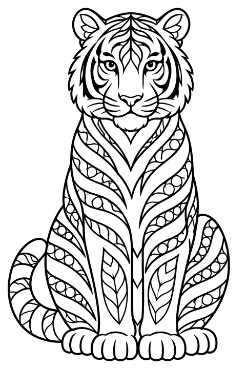 Tiger with zentangle stripes coloring page