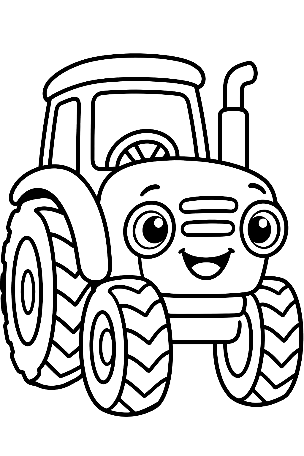 Cute baby tractor with a smiling face and round headlights coloring page