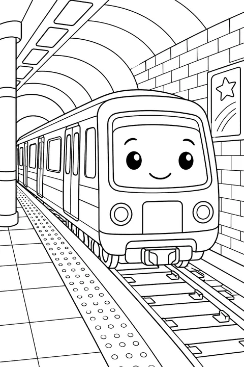 Subway train underground coloring page