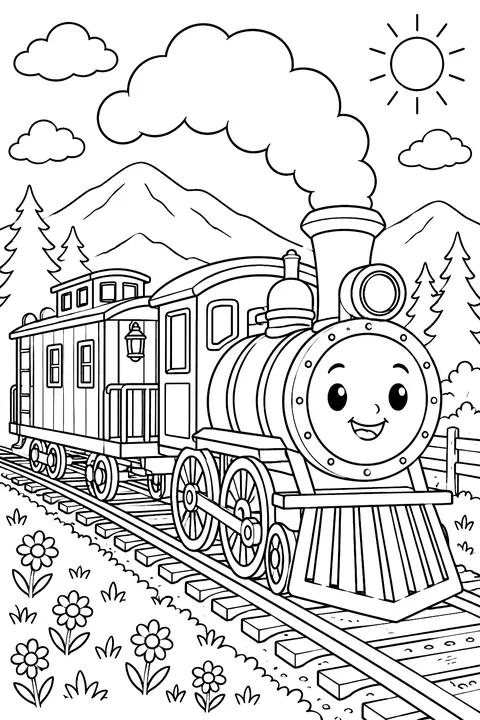Train with a caboose coloring page