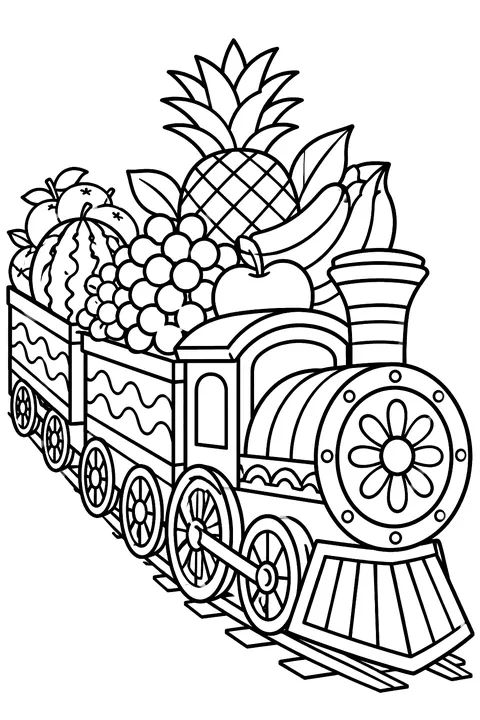 Train carrying fruit coloring page