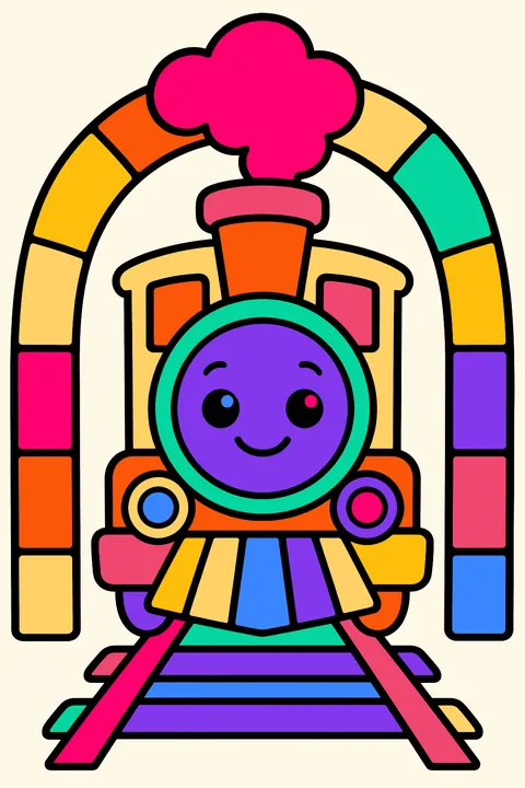 Train going through a tunnel coloring page