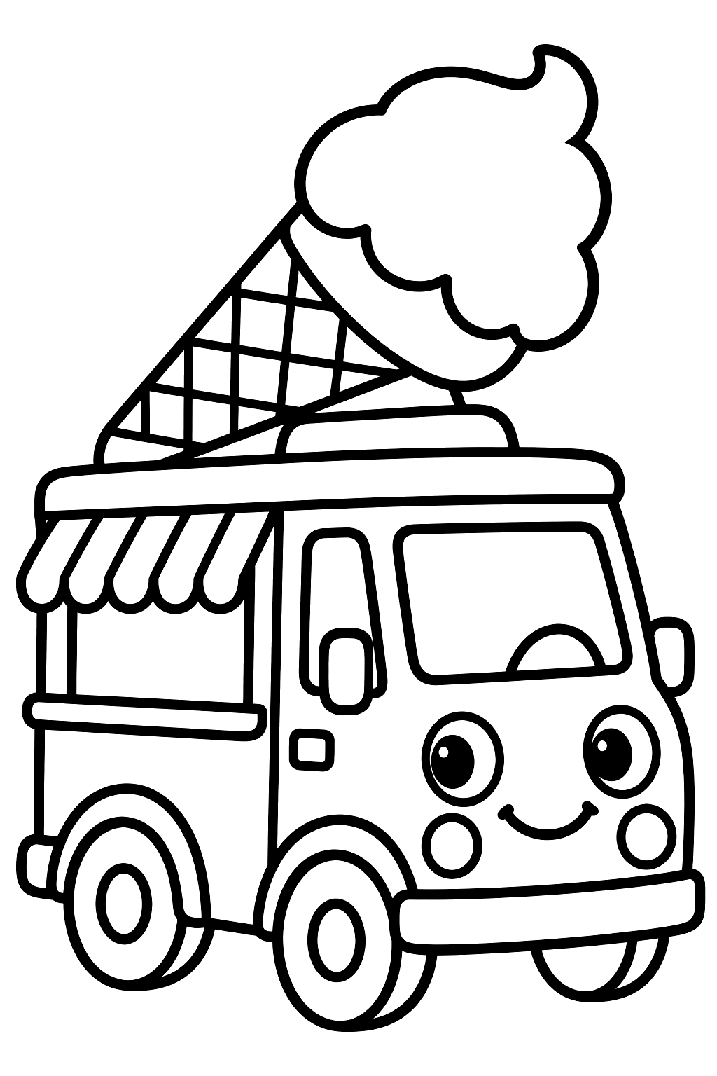 Ice cream truck with a big ice cream cone on its roof coloring page