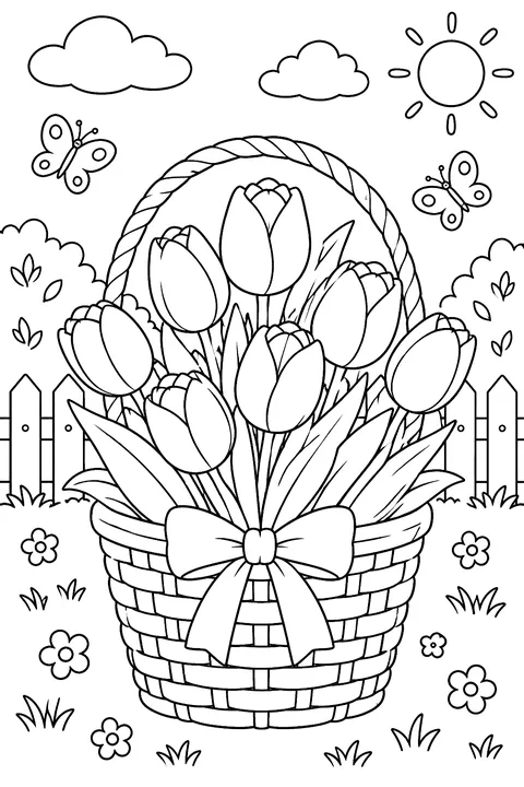 a basket of tulips coloring page