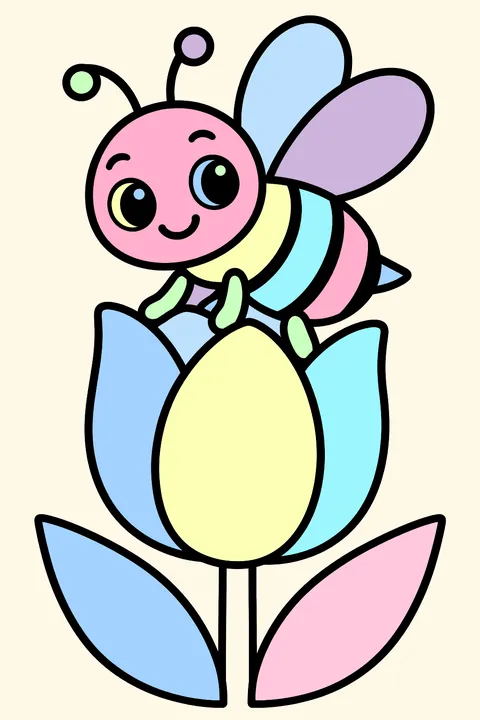 a bee on a tulip coloring page