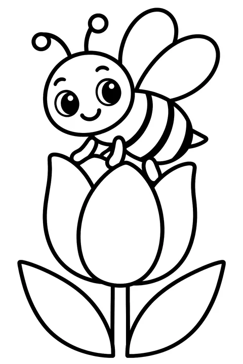a bee on a tulip coloring page