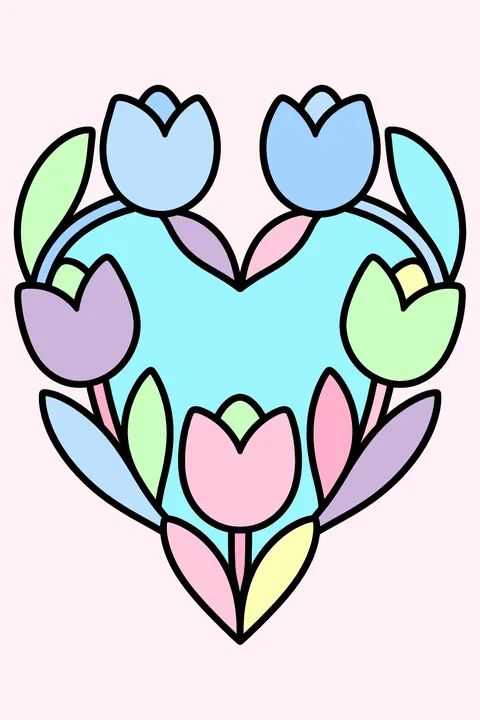 tulips forming a heart coloring page