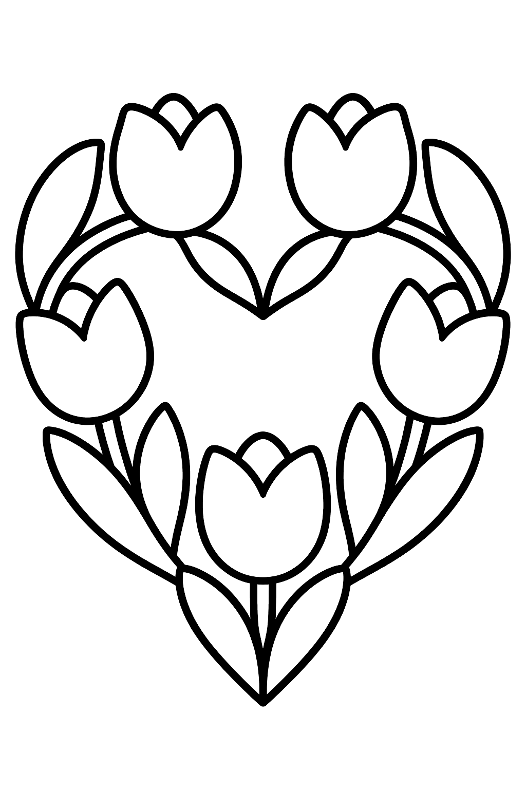 tulips forming a heart coloring page