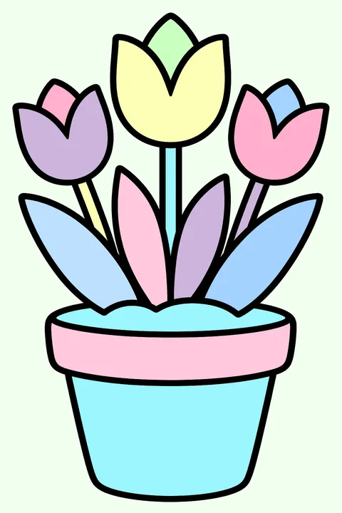 tulips in a flower pot coloring page