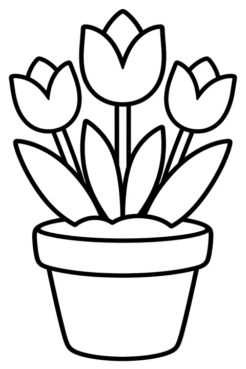 tulips in a flower pot coloring page