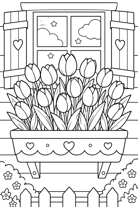 a window box full of tulips coloring page