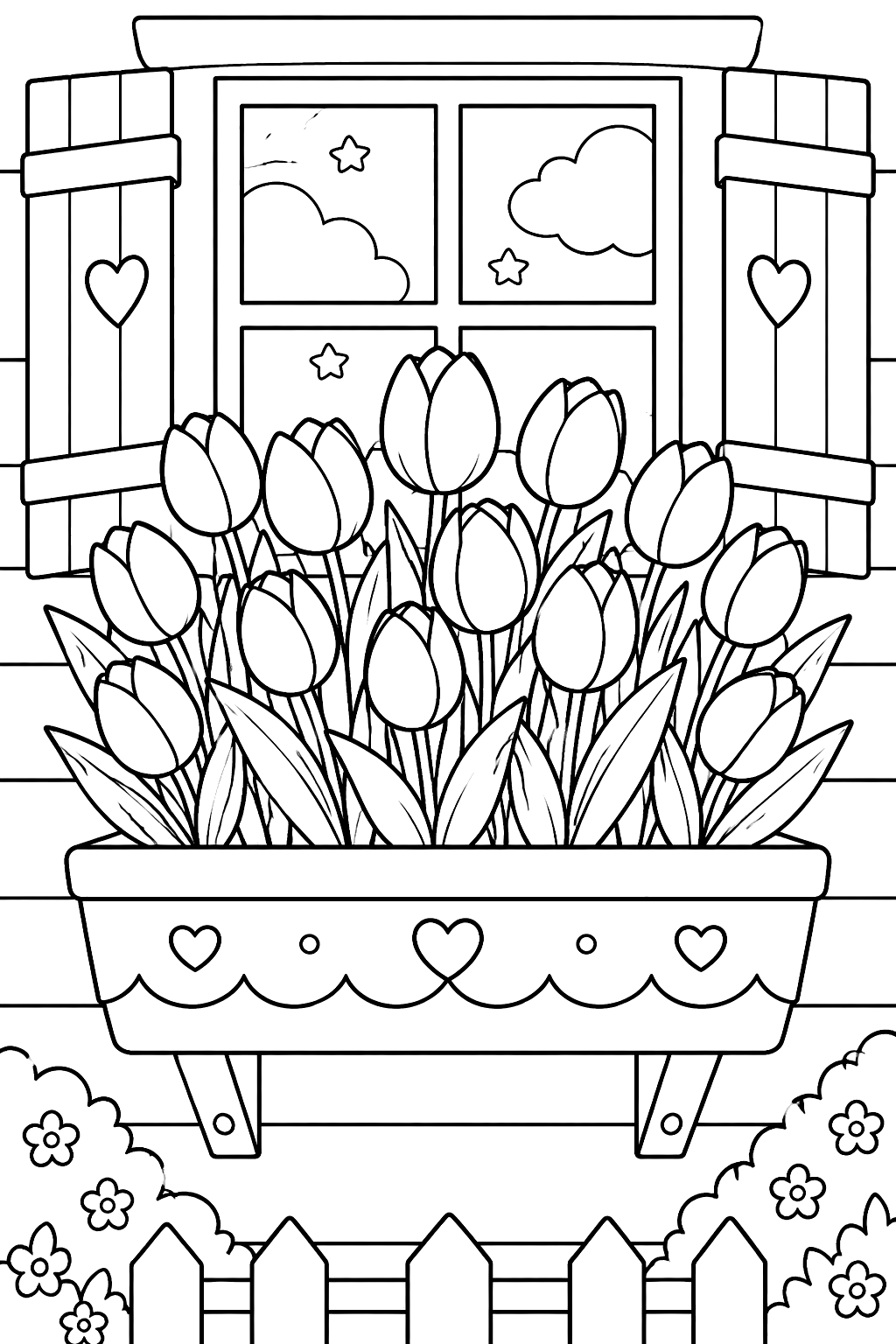 a window box full of tulips coloring page