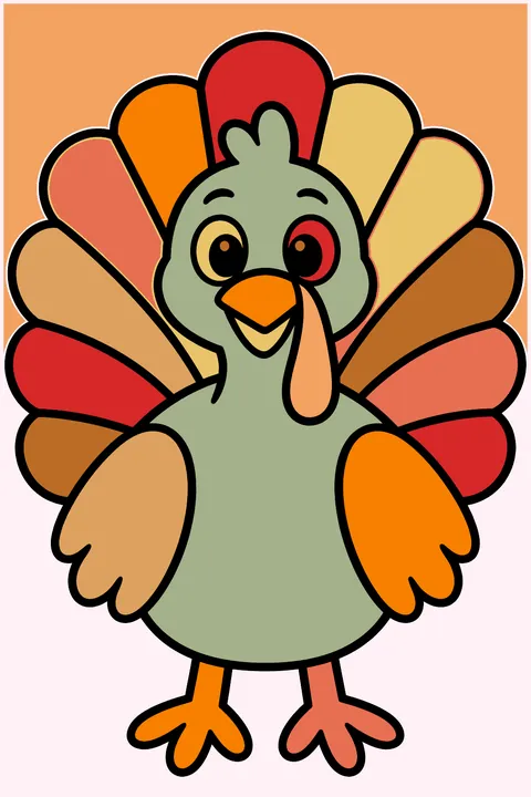 Cartoon turkey with a big tail coloring page