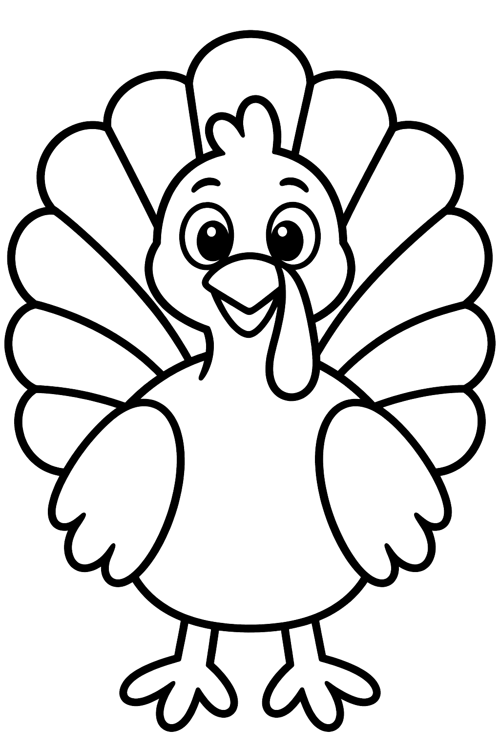 Cartoon turkey with a big tail coloring page