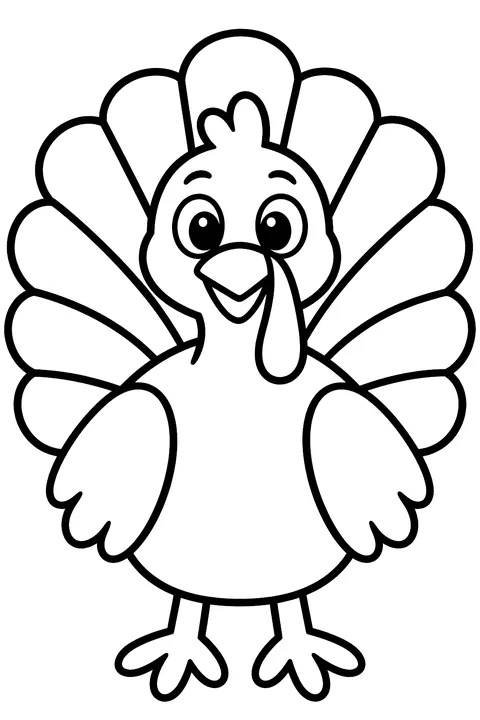 Cartoon turkey with a big tail coloring page