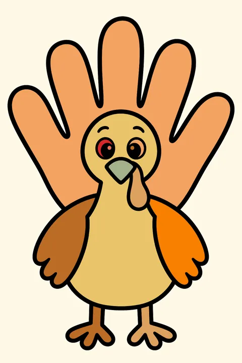 Turkey shaped like a hand coloring page
