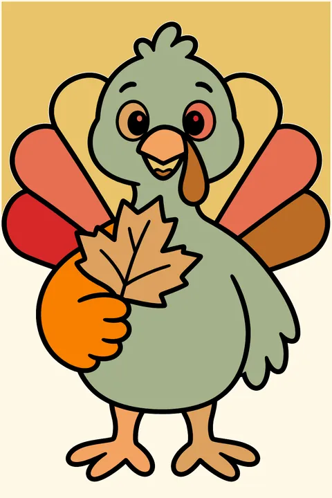Turkey holding a leaf coloring page