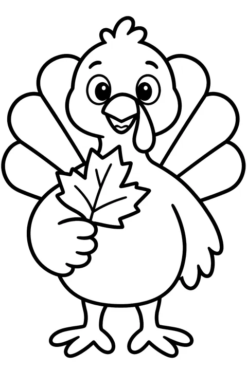 Turkey holding a leaf coloring page
