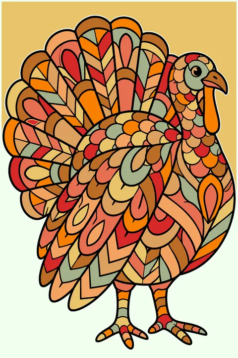 Turkey filled with zentangle patterns coloring page