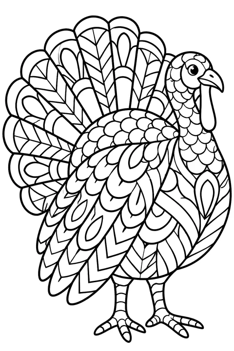 Turkey filled with zentangle patterns coloring page