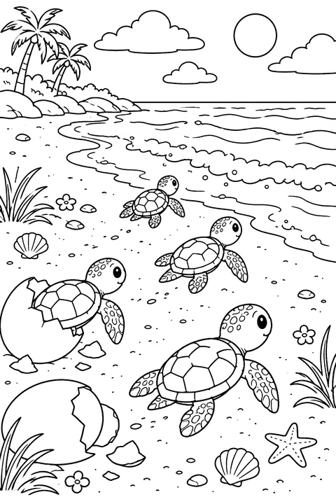 Baby Sea Turtles Hatching coloring page