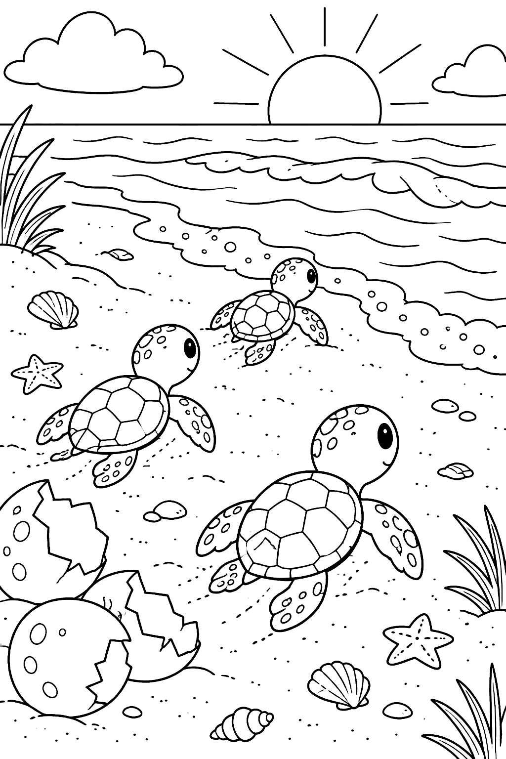 Baby Sea Turtles Hatching coloring page