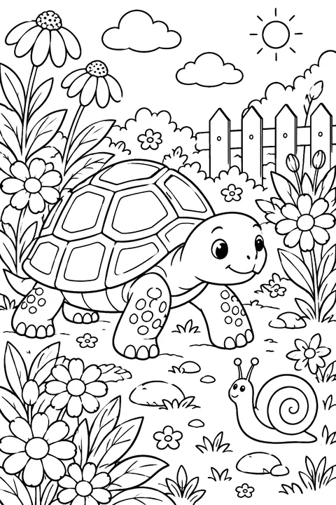Tortoise in the Garden coloring page