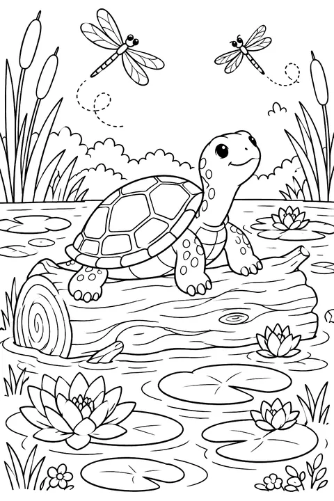 Turtle on a Pond Log coloring page