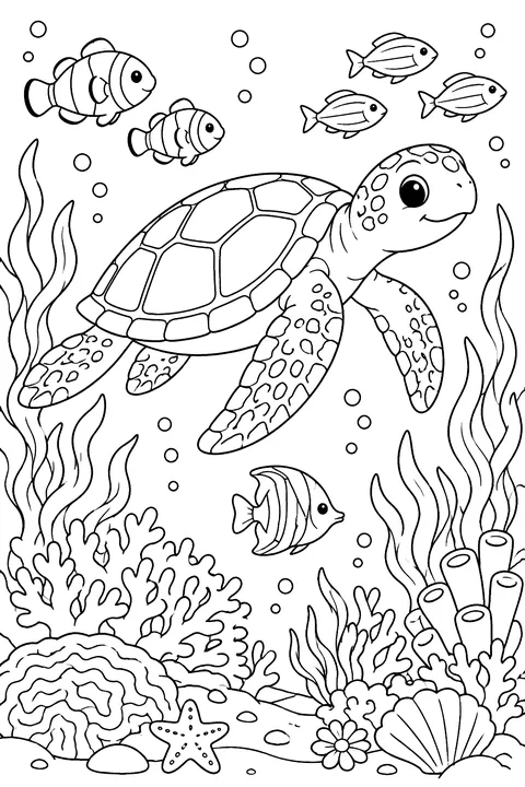 Sea Turtle on the Coral Reef coloring page