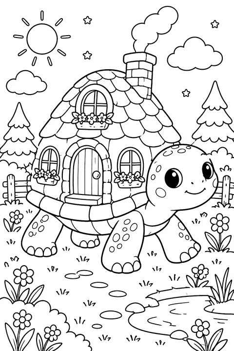 Turtle With a Cottage Shell coloring page