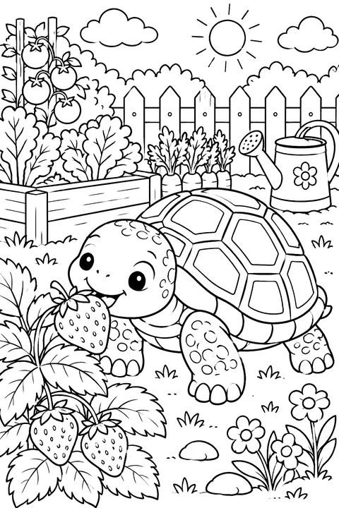 Tortoise Eating a Strawberry coloring page
